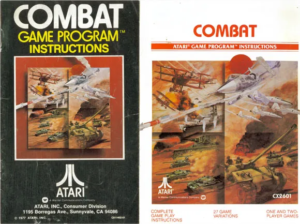 Los estilos de caja, cartucho y manual de Atari cambiaron drásticamente a lo largo de los años, como lo demuestran los manuales que se muestran aquí con la versión de 1977 de Combat a la izquierda y la versión de 1983 a la derecha.